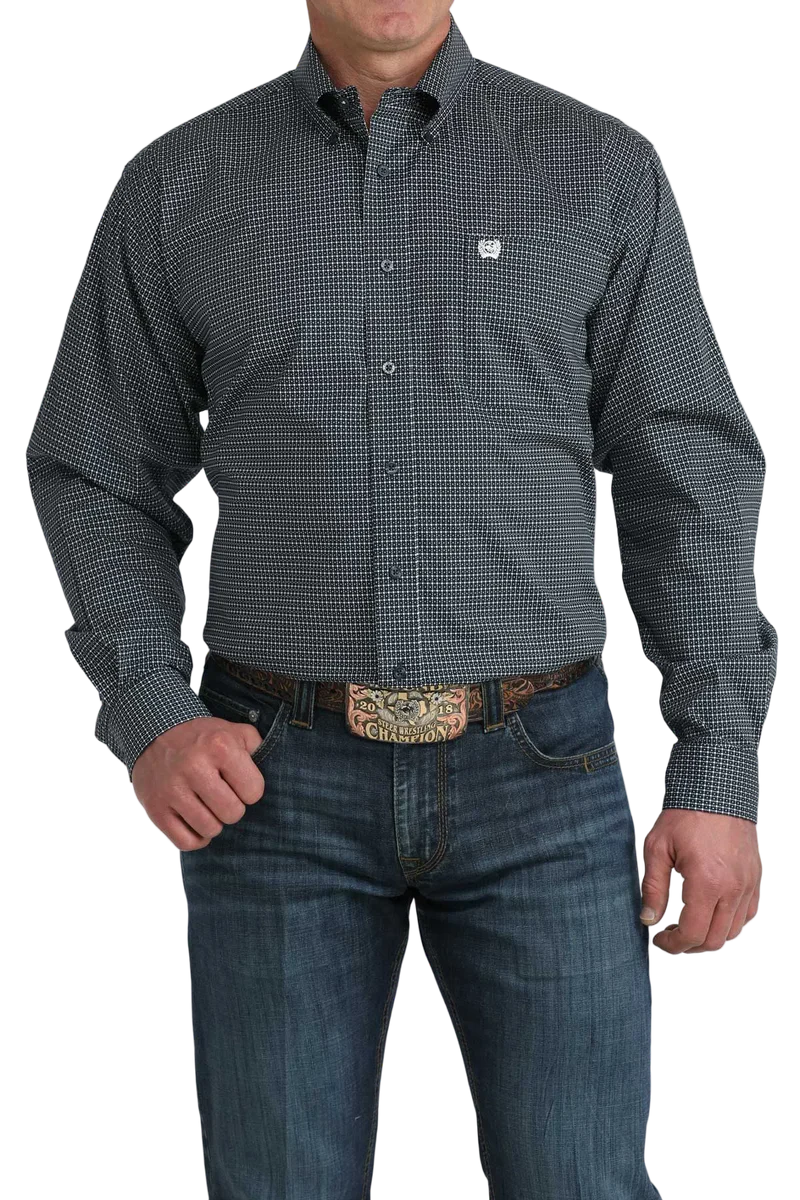 CINCH MEN'S LONG SLEEVE PLAIN WEAVE PRINT BUTTON SHIRT - NAVY