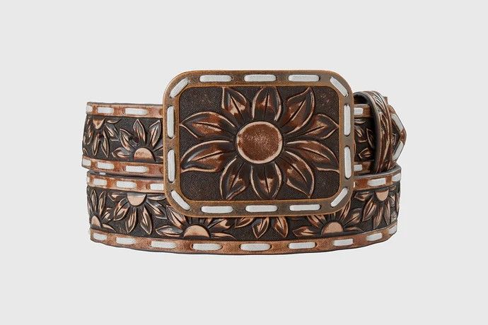 ANGEL RANCH WOMEN'S LEATHER SUNFLOWER WITH BUCKSTITCH BELT
