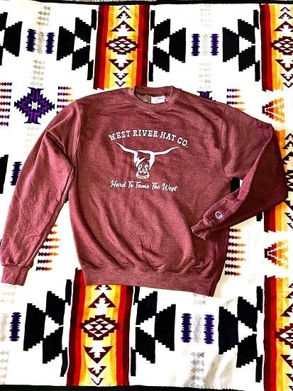 WEST RIVER HAT CO. HARD TO TAME CREW NECK SWEATSHIRT - MAROON/WHITE
