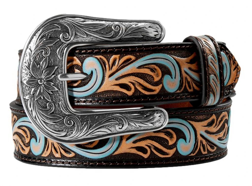 ANGEL RANCH GIRLS' BLUE ACCENT TOOLED BELT
