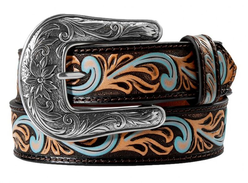 ANGEL RANCH GIRLS' BLUE ACCENT TOOLED BELT