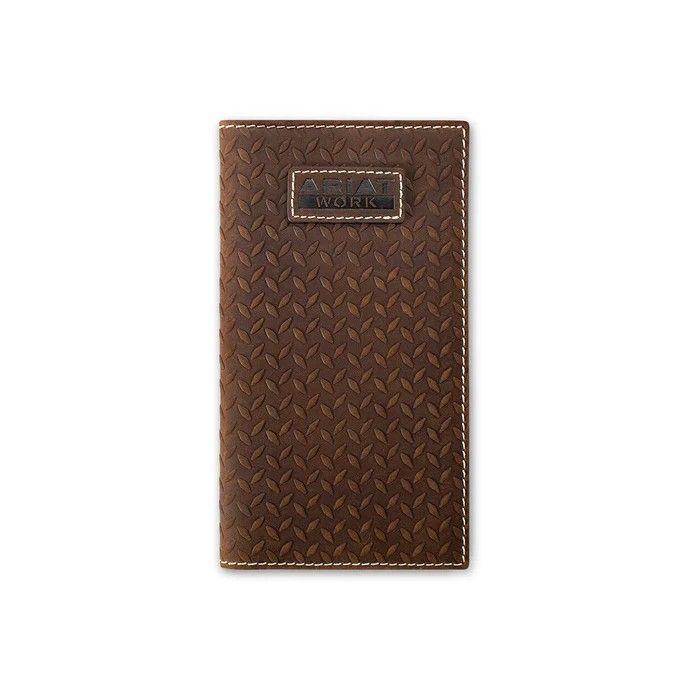 ARIAT WORK DIAMOND PLATE EMBOSSED LEATHER CHECKBOOK WALLET