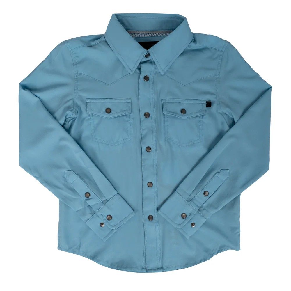 ROCK &amp; ROLL DENIM BOYS' LONG SLEEVE SOLID TEK PEARL SNAP SHIRT - BLUE