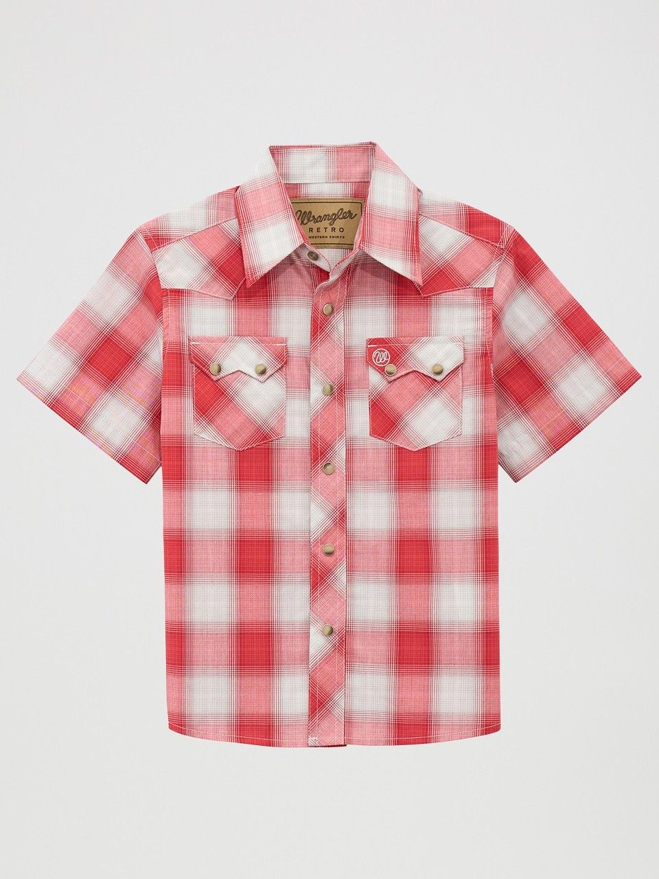 WRANGLER BOYS' RETRO SHORT SLEEVE PEARL SNAP SHIRT - RED PLAID