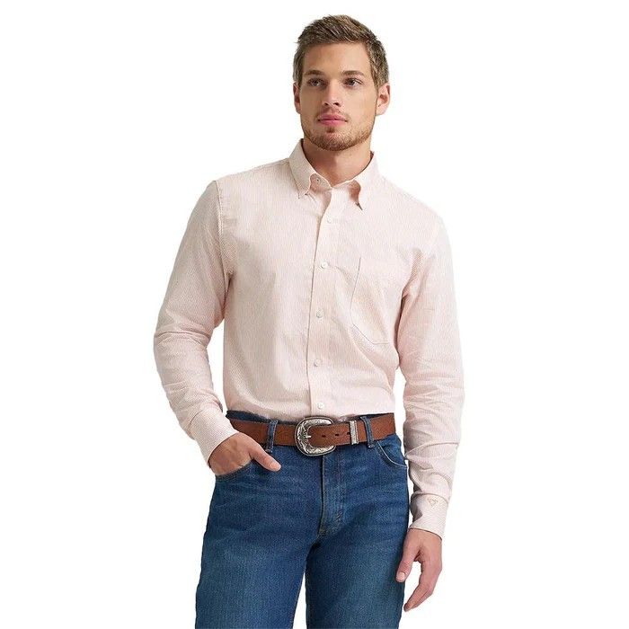 WRANGLER MEN'S CODY JOHNSON LONG SLEEVE BUTTON SHIRT - WHITE/PEACH