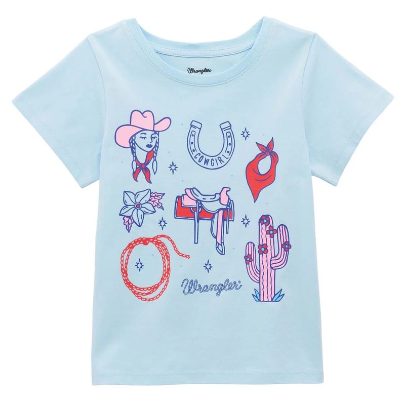 WRANGLER GIRLS' SHORT SLEEVE COWGIRL GRAPHICS TEE SHIRT - BLUE