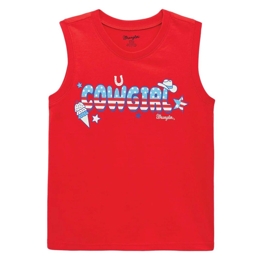 WRANGLER GIRLS' SLEEVELESS COWGIRL TEE SHIRT - RED