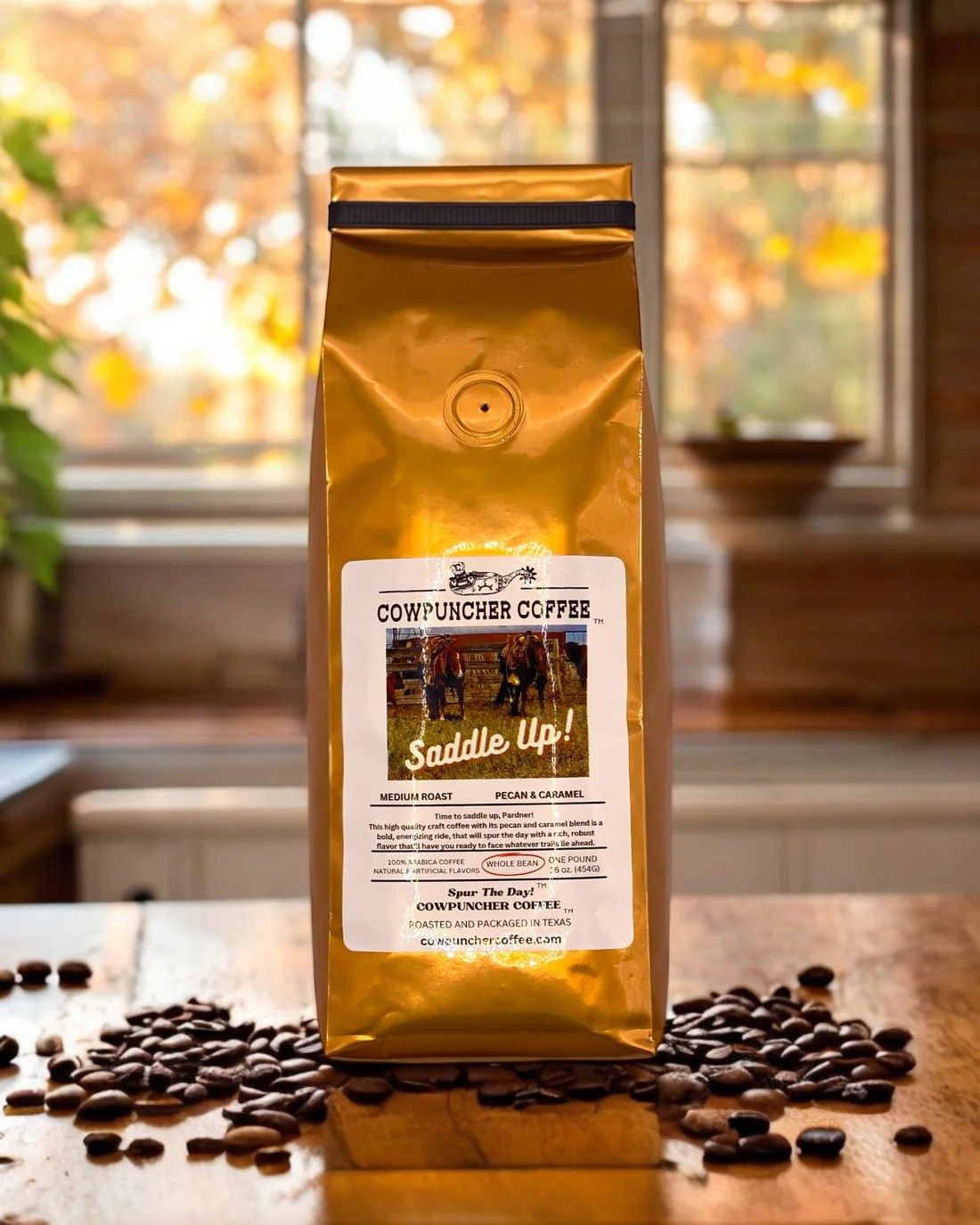 COWPUNCHER COFFEE "SADDLE UP!" WHOLE BEAN MEDIUM ROAST - PECAN CARAMEL