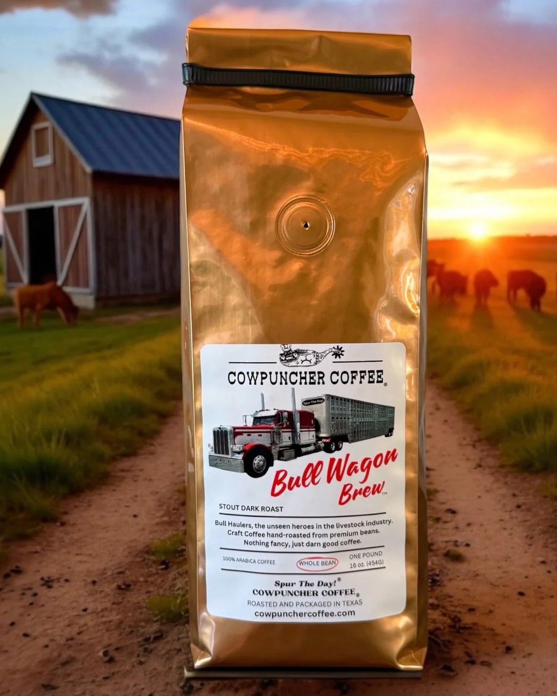 COWPUNCHER COFFEE "BULL WAGON BREW" WHOLE BEAN STOUT DARK ROAST