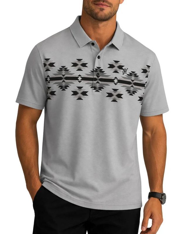 HOOEY MEN'S SHORT SLEEVE WEEKENDER AZTEC PRINT POLO SHIRT - VAPOR BLUE/GREY