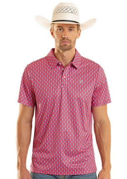 ROCK &amp; ROLL DENIM MEN'S MINI AZTEC GEO PRINTED POLO - HOT PINK