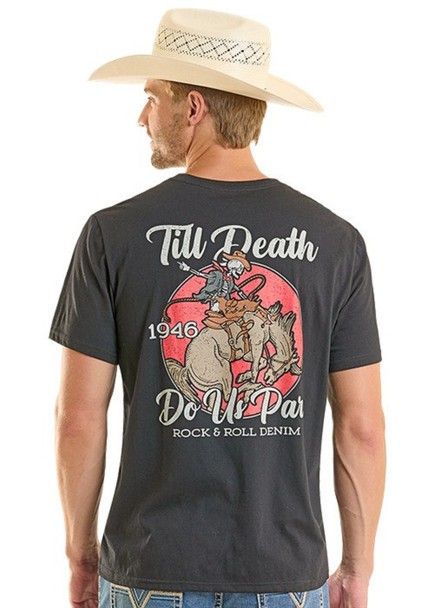 ROCK &amp; ROLL DENIM MEN'S SHORT SLEEVE TIL DEATH DO US APART TEE SHIRT - BLACK