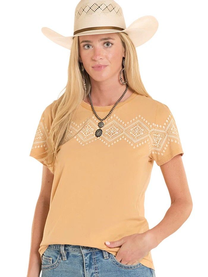 PANHANDLE SLIM WOMEN'S SHORT SLEEVE BORDER TEE SHIRT - RED