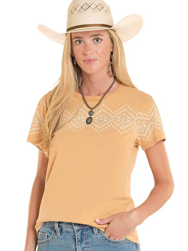 PANHANDLE SLIM WOMEN'S SHORT SLEEVE BORDER TEE SHIRT - RED
