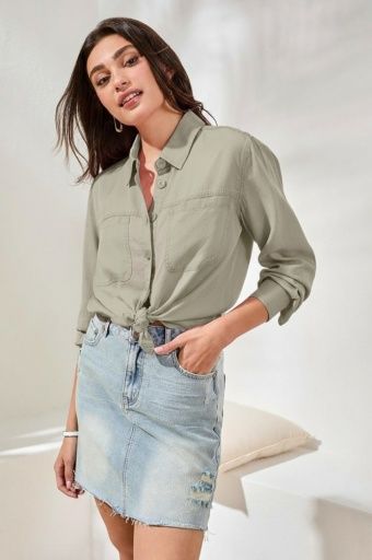 TRIBAL WOMEN'S LONG SLEEVE FLOWY OVERSHIRT - DARK CACTUS CLAY, COLOR: DARK CACTUS CLAY, SIZE: SMALL
