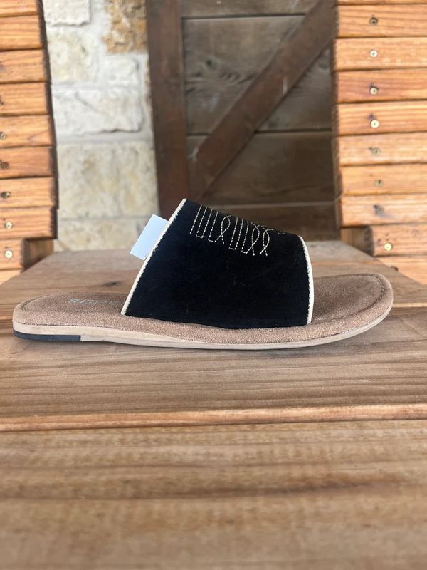 ROPER WOMEN'S COW SUEDE SLIDE SANDAL - BLACK ROPER WOMEN'S COW SUEDE SLIDE SANDAL - BLACK