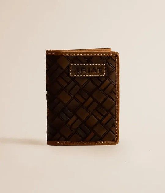 ARIAT  MEN'S BASKETWEAVE TRIFOLD WALLET - BROWN