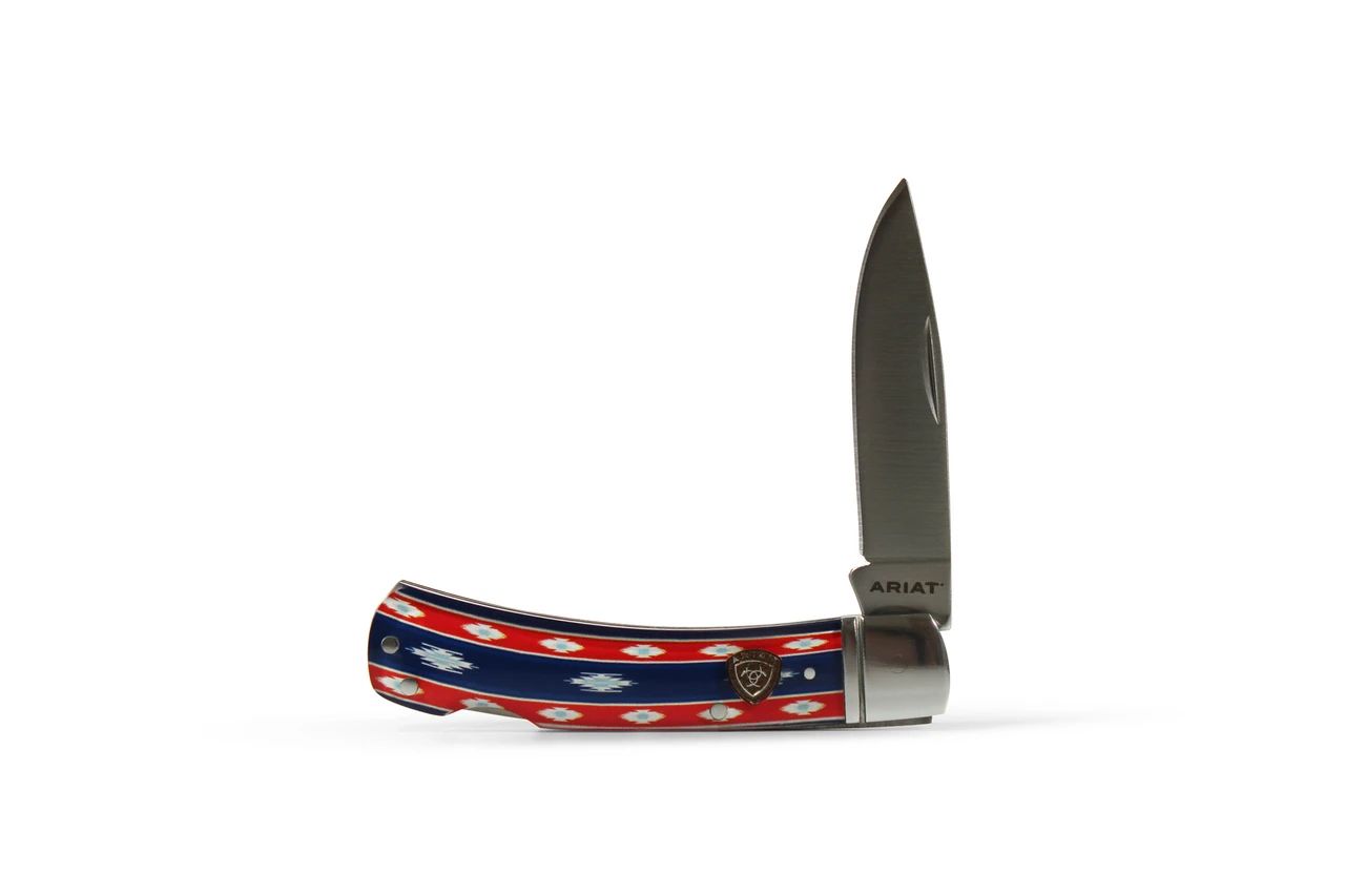 ARIAT SMOOTH BLADE FOLDING 3'' KNIFE - RED/BLUE