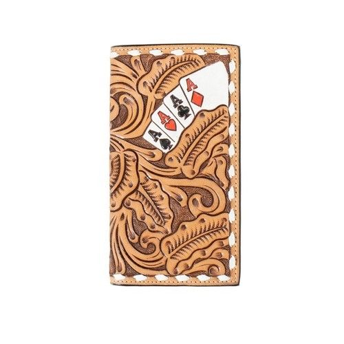 3D MEN'S HAND TOOLED FLORAL AND ACE CARD RODEO WALLET