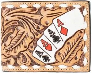 3D MEN'S HAND PAINTED ACE CARDS BIFOLD WALLET - NATURAL