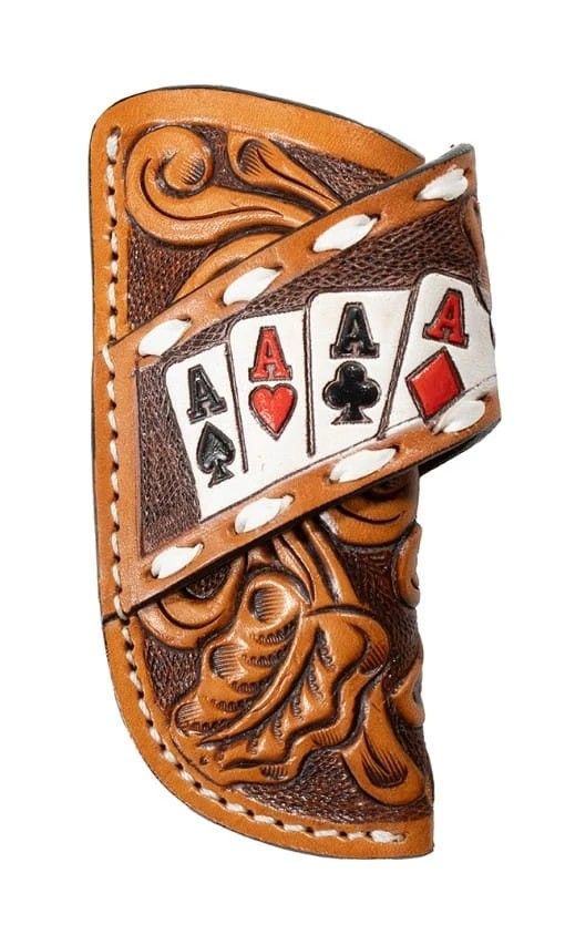 3D MEN'S VERTICAL STYLE HAND TOOLED FLORAL AND ACE CARD DESIGN