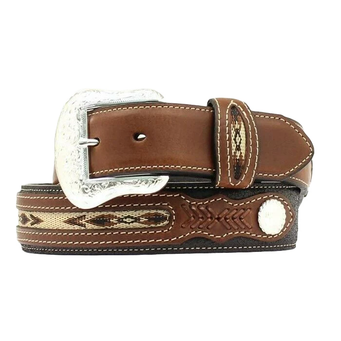 NOCONA MEN'S OVERLAY LEATHER BELT - BLACK/BROWN
