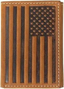 NOCONA MEN'S LEATHER EMBOSSED FLAG TRIFOLD WALLET - BROWN