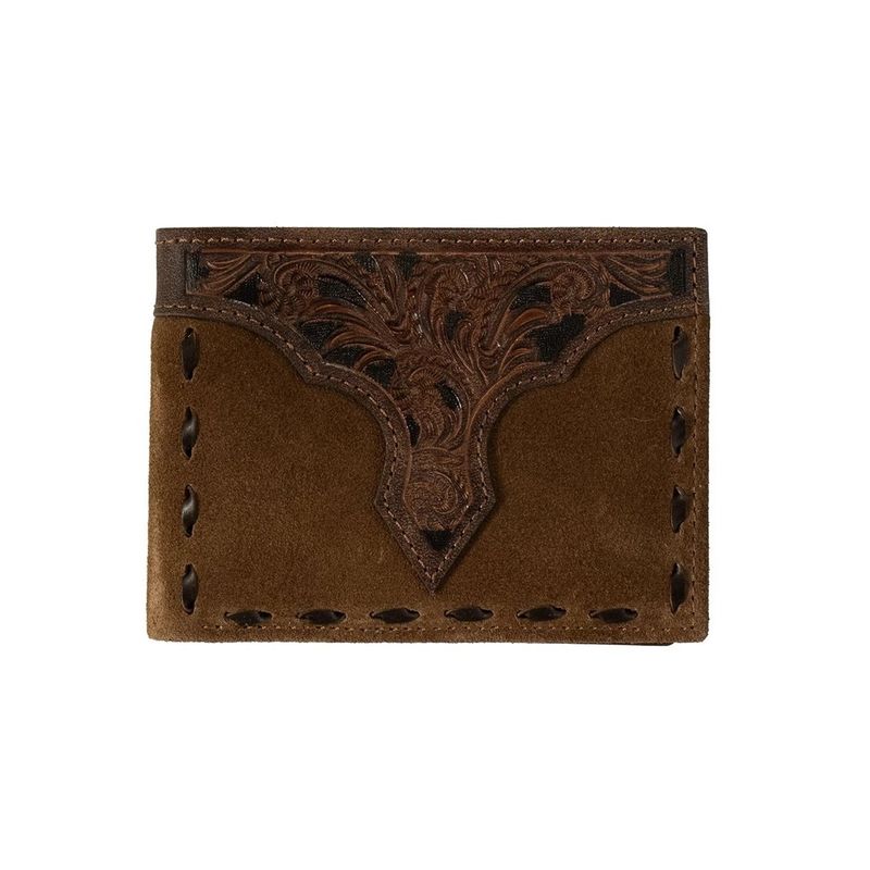 NOCONA MEN'S ROUGHOUT BUCK LACE BIFOLD WALLET - TAN