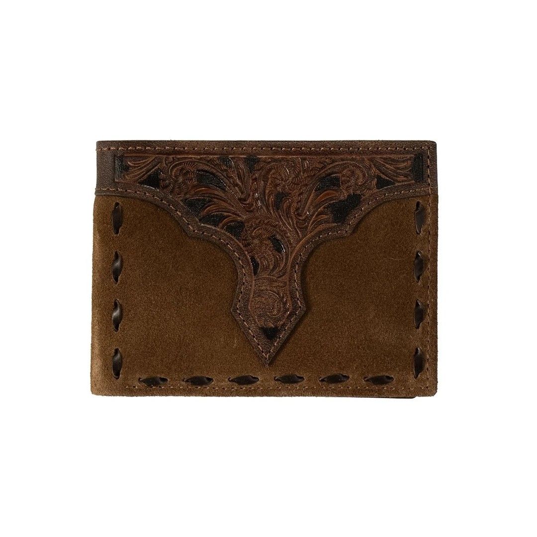 NOCONA MEN'S ROUGHOUT BUCK LACE BIFOLD WALLET - TAN