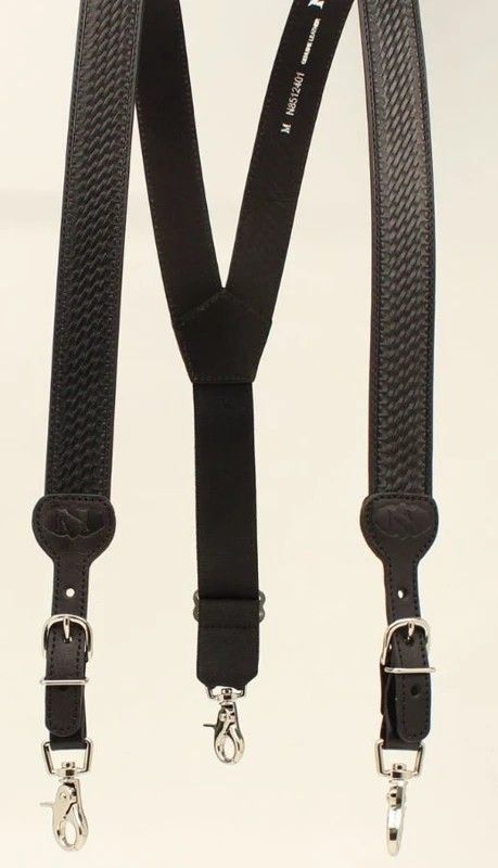 NOCONA MEN'S LEATHER SUSPENDERS - BLACK