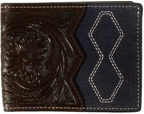 3D MEN'S LEATHER HAND TOOLED BILFOLD WALLET - NAVY