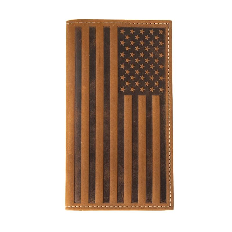 NOCONA MEN'S LEATHER EMBOSSED FLAG WALLET - BROWN