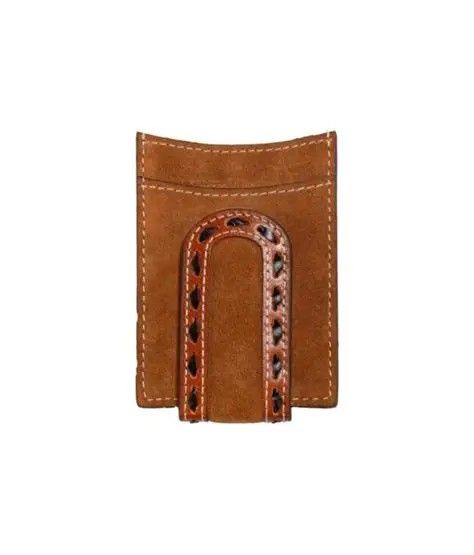 3D MEN'S ROUGHOUT BUCK LACE MONEY CLIP BIFOLD WALLET - BROWN