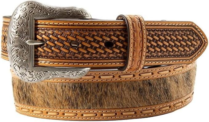 NOCONA MEN'S CALF HAIR INLAY BASKETWEAVE BELT - BROWN