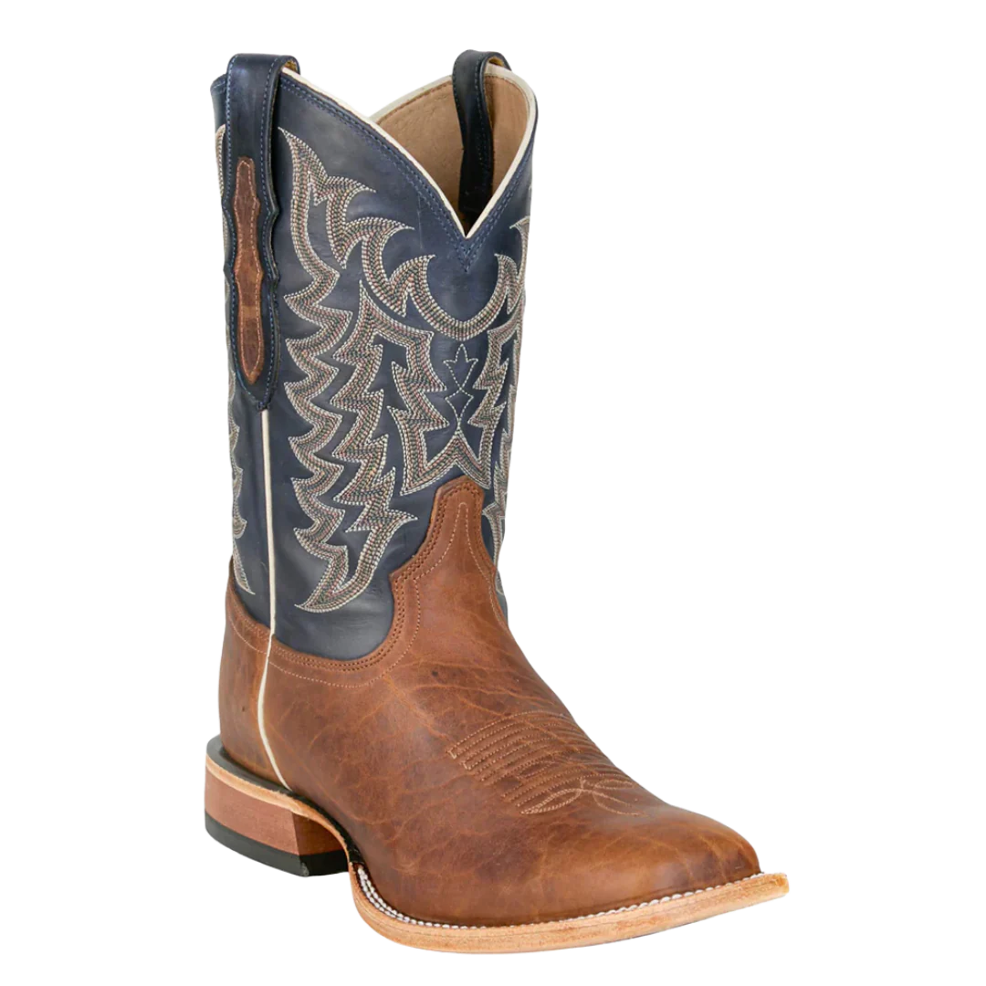 TONY LAMA MEN'S ALFREDO AMERICAN BISON BOOT - BROWN BLUE COWHIDE