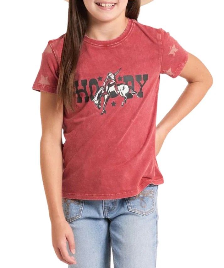 ROCK &amp; ROLL DENIM GIRLS' SHORT SLEEVE GRAPHIC TEE SHIRT - RED