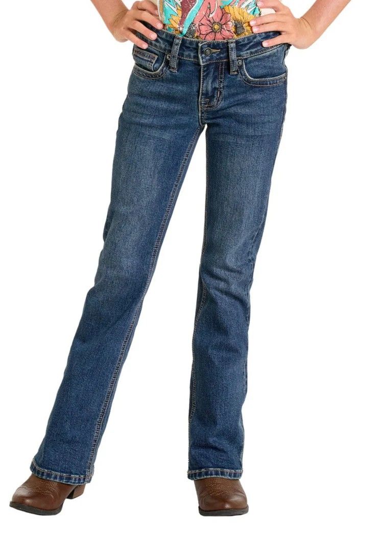 ROCK &amp; ROLL DENIM GIRLS' DOUBLE COIN POCKET BOOTCUT JEAN - MEDIUM WASH