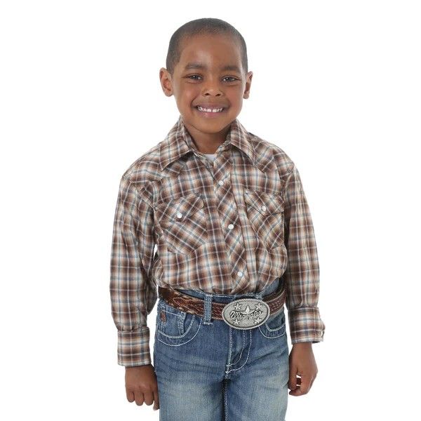 WRANGLER BOYS' LONG SLEEVE PEARL SNAP SHIRT - ASSORTED