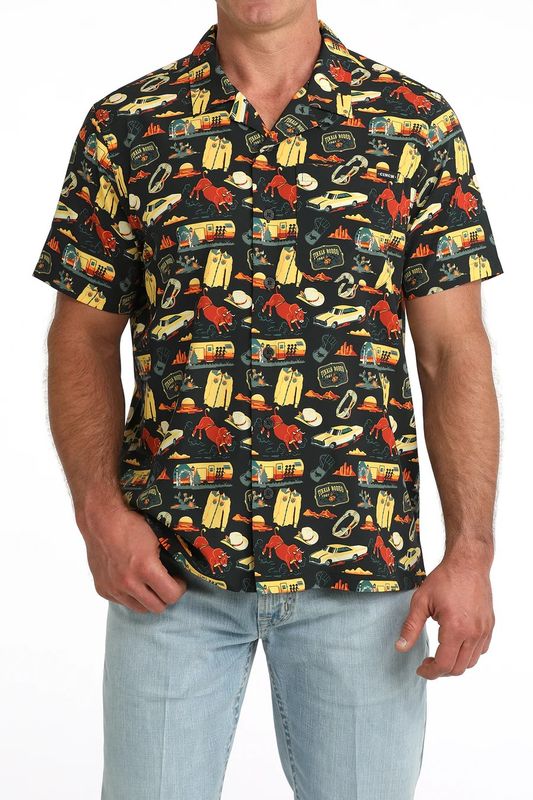 CINCH MEN'S SHORT SLEEVE BUTTON CAMP SHIRT - BLACK CINCH MEN'S SHORT SLEEVE BUTTON CAMP SHIRT - BLACK