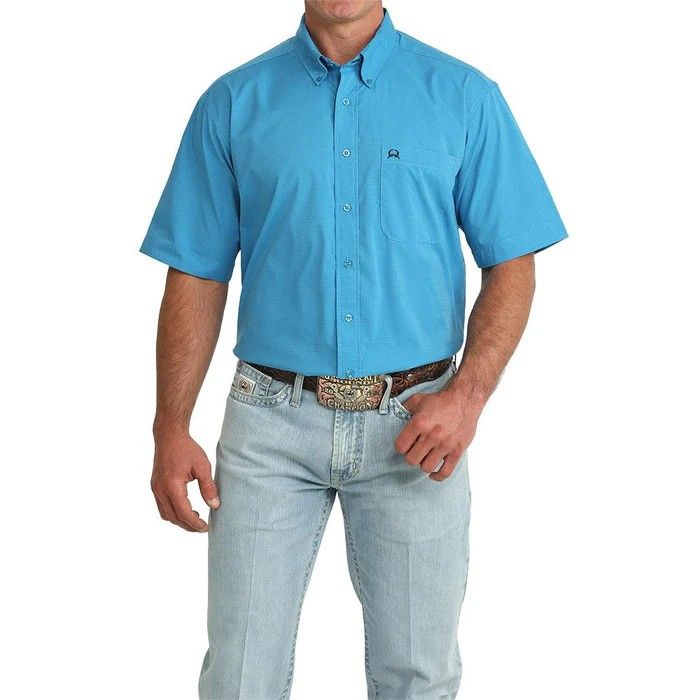 CINCH MEN'S SHORT SLEEVE SOLID VENTED ARENAFLEX BUTTON SHIRT - BLUE