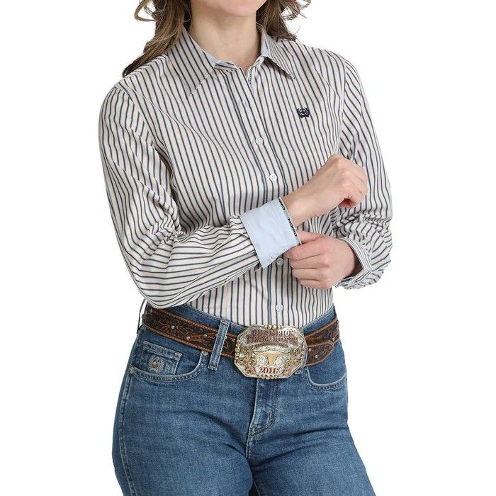 CINCH WOMEN'S LONG SLEEVE STRIPED TENCEL BUTTON SHIRT - MULTI