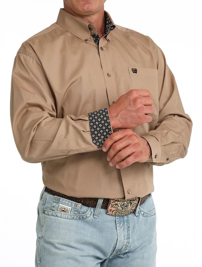 CINCH MEN'S LONG SLEEVE SOLID BUTTON SHIRT - KHAKI