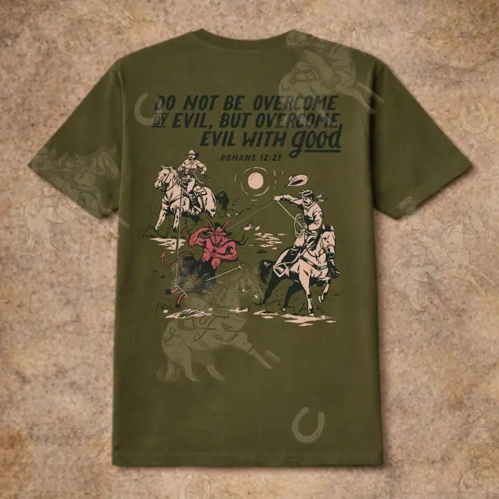 ARROW F APPAREL SHORT SLEEVE DO NOT BE OVERCOME BY EVIL TEE SHIRT - ARMY GREEN