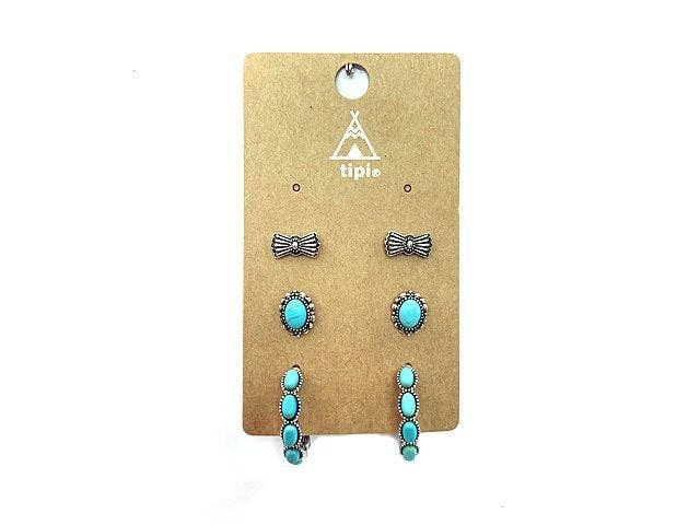 SNOWING WEST WESTERN 3 PAIR TURQUOISE HOOP EARRING SET(1)(1)