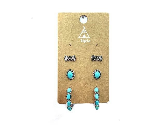 SNOWING WEST WESTERN 3 PAIR TURQUOISE HOOP EARRING SET(1)(1)