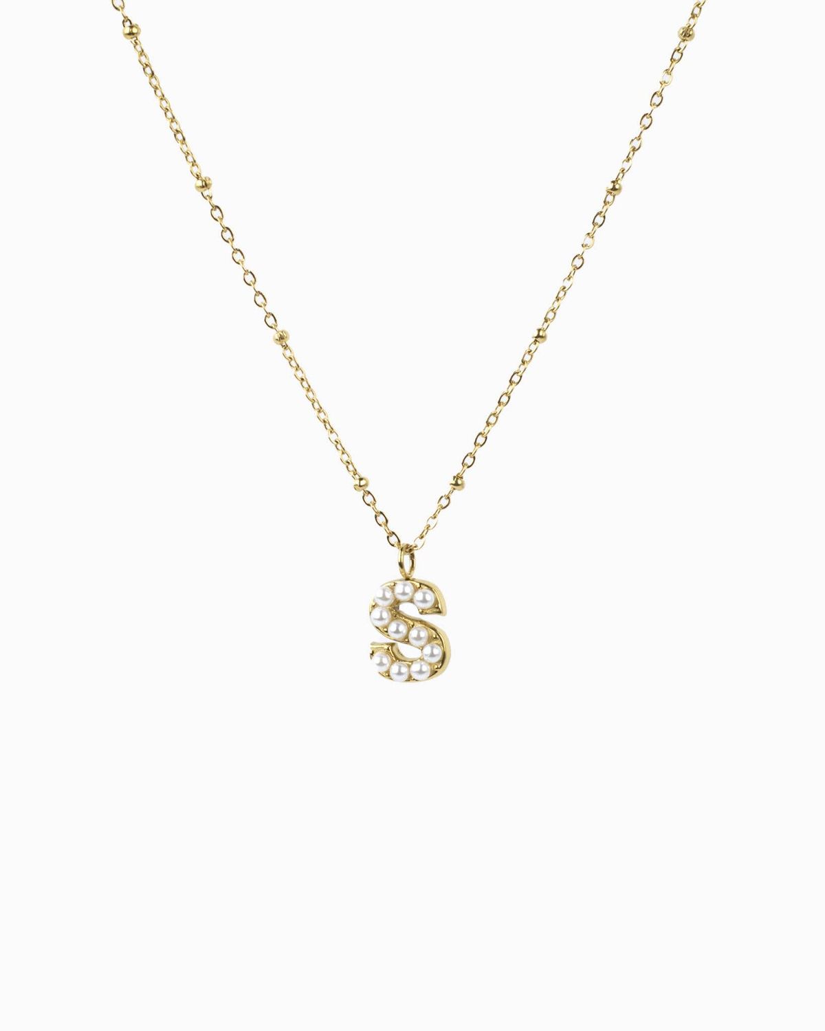 SESSORI WATERPROOF PEARL INITIAL NECKLACE, Initial: S