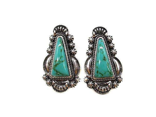 SNOWING WEST WESTERN TWISTED LARGE HOOP EARRINGS, COLOR: TURQUOISE