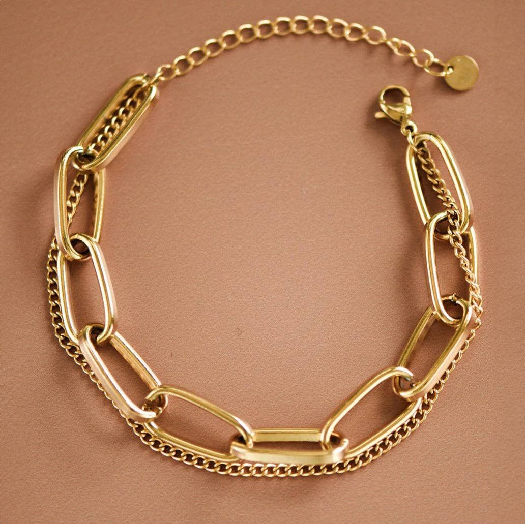 MIA ACCESSORIES WOMEN'S 18K GOLD PLATED WATERPROOF STAINLESS STEEL CHAIN BRACELET - 6878, COLOR: S0OX3T6878