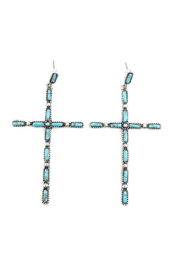 SNOWING WEST WESTERN CRYSTAL BUBBLE CROSS NECKLACE, COLOR: TURQUOISE