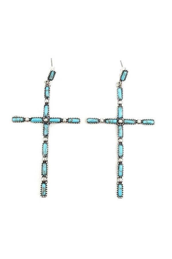 SNOWING WEST WESTERN CRYSTAL BUBBLE CROSS NECKLACE, COLOR: TURQUOISE